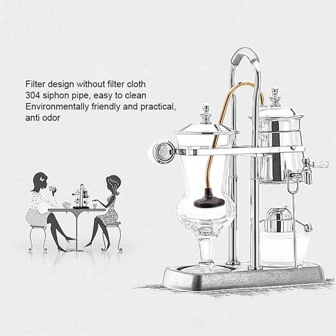Siphon Coffee Maker 3-5 Cups Detachable Brewer 304 Stainless Steel Mesh and High Borosilicate Heat-Resistant Glass Double Ridged Fulcrum with Tee Handle for Tea