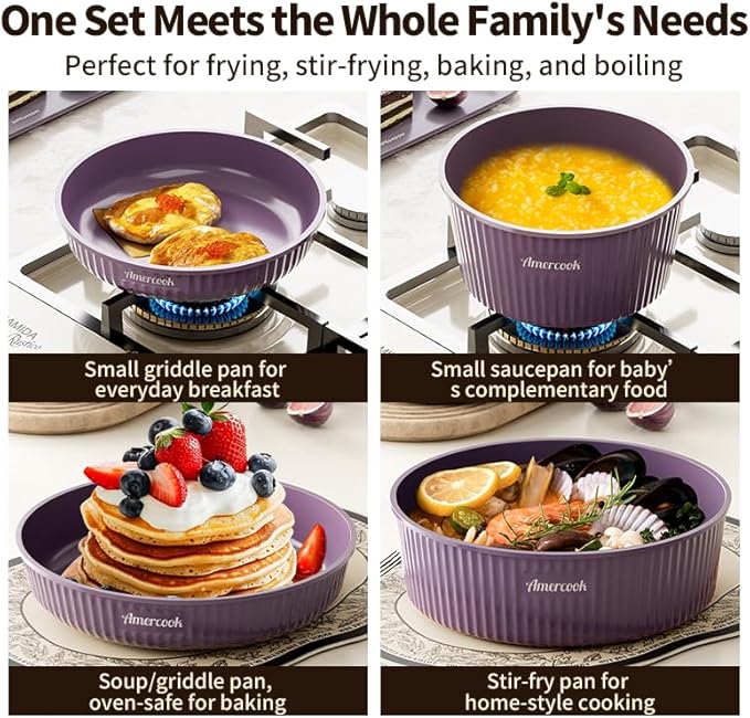 Amercook detachable nesting cookware non-stick versatile pot set kitchen-specific cookware set for home use Twilight Purple nine-piece set