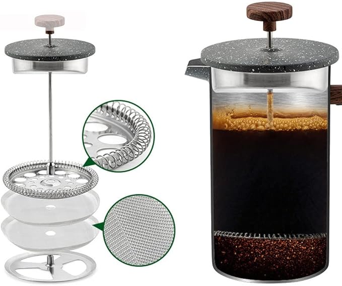Stainless Steet French Press Coffee Maker Double Walled Insulated Coffee &amp Tea Brewer Pot &amp Maker Keeps Brewed Coffee or Tea Hot 1000 ml Gray Black