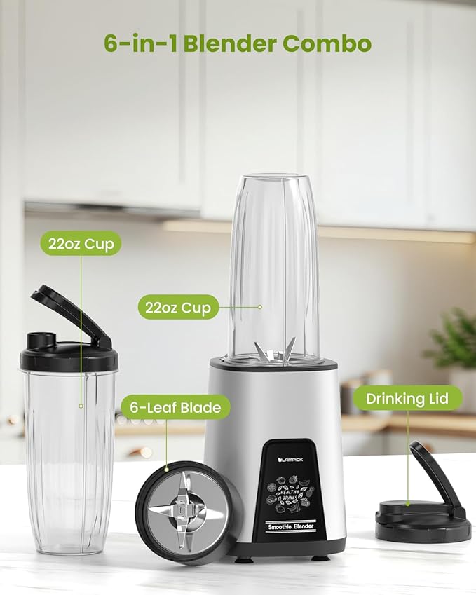 Blenders for Smoothie 900W Personal Blender for Shakes and Smoothies with 2 * 22oz BPA Free Portable Cups Small Juicer for Protein Shake Baby Food Frozen Drink