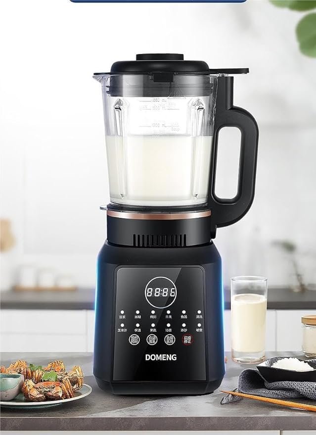 DOMENG Heating Blender Multi-Function Automatic Soy Milk Maker with Digital Display Wall Breaking Blender for Soups and Smoothies Black