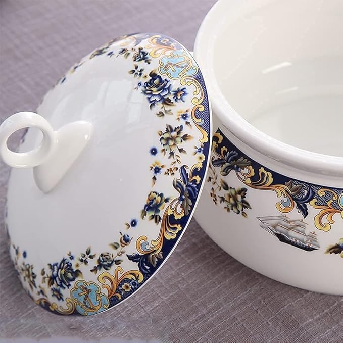 58 Piece Bone China Porcelain Dinnerware Set Sailboat Pattern Ceramic Tableware Collection Plate Set