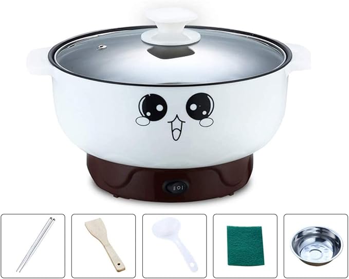 JIAN YA NA 110V Electric Skillet with Lid 4-in-1 Multifunction Non-Stick Stainless Steel Electric Hot Pot Noodles Rice Cooker Steamed Egg Soup Pot Mini Heating Pan Cooking Fried