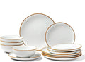 Ceramic Dinnerware Set 12 Piece - White Plates and Bowls Set for 4 Microwave &amp Dishwasher Safe Durable &amp Stackable Kitchen Tableware
