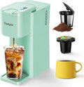 Mini Hot and Iced Coffee Maker Single Serve for K Cup and Ground 6 to 14 Oz Brew Sizes with Recipe Book for Home Travel RV Office and Dorm Mint