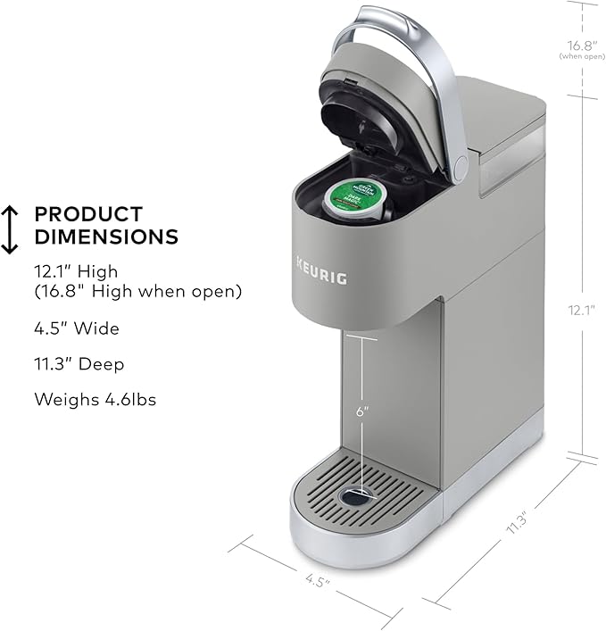 Keurig K-Mini Plus Single Serve K-Cup Pod Coffee Maker with 6 to 12oz Brew Size Stores up to 9 K-Cup Pods Travel Mug Friendly Studio Gray