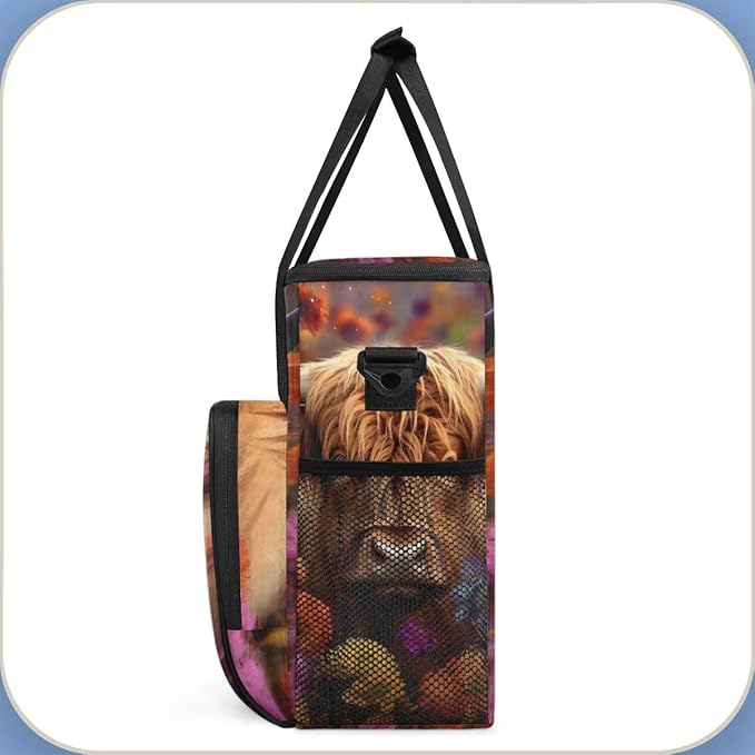 Coffee Maker Carrying Bag Highland Cow Flower Single Cup Coffee Maker Travel Bag Compatible with Keurig K-Mini or K-Mini Plus Portable Storage Bag with Shoulder StrapAZ-197
