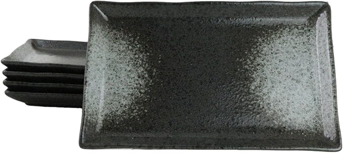 Ebros Gift Artistic Charcoal Grey Tone Hakumu Porcelain Collection Dinnerware Serveware Kitchenware Set Asian Japanese Restaurant Supply (Pack Of 5 Rectangular Sushi Plates 7.75 L)