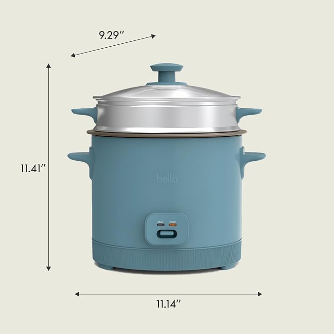 bella 16 Cup Rice Cooker with Steamer Dishwasher Safe Steaming Basket Rice Paddle and Measuring Cup Removable Nonstick Cooking Bowl Automatic Keep Warm Function 400 Watt Surf