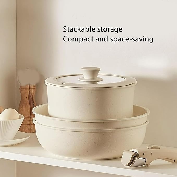 Haofy Pots and Pans Set Nonstick Pots and Pans Set with Detachable Handle Maifan Stone Kitchen Cookware Set with Lid for Gas Stove Induction Cooker