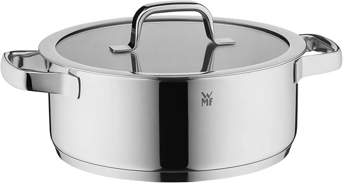 WMF Compact Cuisine 5-Piece Induction Saucepan Set with Glass Lid Polished Cromargan Stainless Steel Induction Pots Set Uncoated Inner Scale