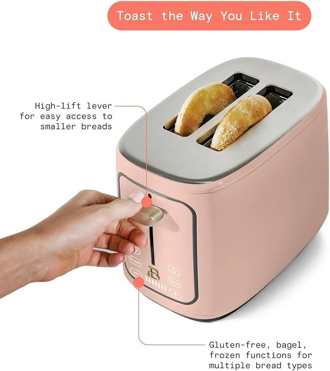 Smart Kitchen Toaster with Touch Interface and Preset Modes Advanced Two-Slice Toaster with Wide Slots and 7 Browning Levels (Rose)