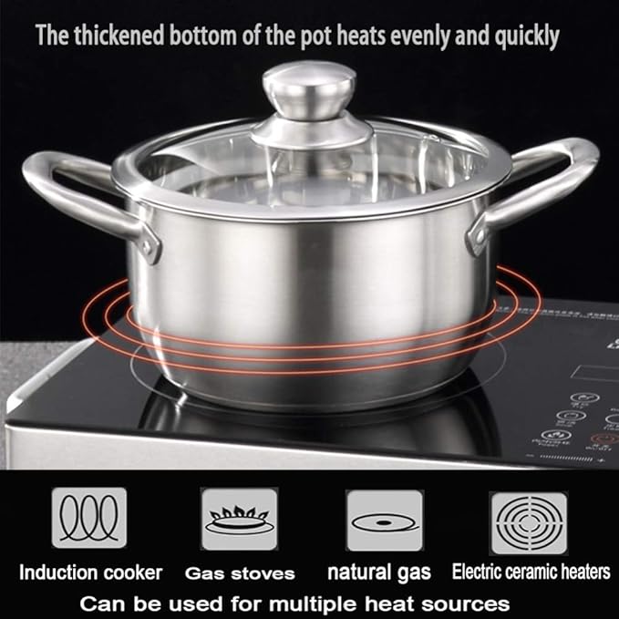 Cookware Set3-Piece Stainless Steel Pot &amp Pan Sets Induction Safe SaucepanMilk Pot with Tempered Glass Cover Comfortable Handle Suitable for Various Gas and Induct