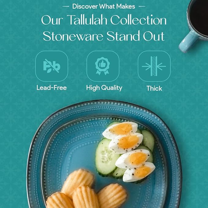 American Atelier 16-Piece Teal Stoneware Dinnerware Set - Includes Dinner Plates Salad Plates Bowls Mugs