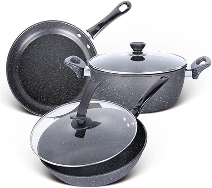 N/A Light Grey Cookware Set Soup Pot Set Frying Pan Milk Pot Cooking Pot Pan Non-Stick Pan Set Casserole Wok (Color : Light Grey Size