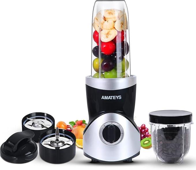Personal Blender for Shakes and SmoothiesProfessional Kitchenblender with Blending &amp Grinding Blades Portable Coffee Grinder with 24/10 OZ Travel Bottles Adjustable Speeds Juice Blender