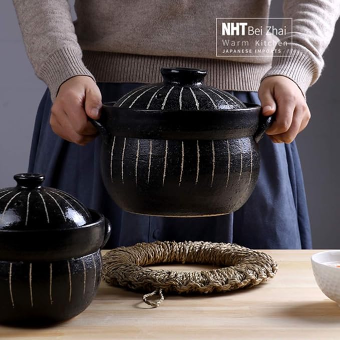 Cooking Pot Earthenware Clay Rice PotJapanese Stone Rice CookerStove Stew PotHot PotCeramic Casserole with LidHeat Resistant Stock Pot for Steam