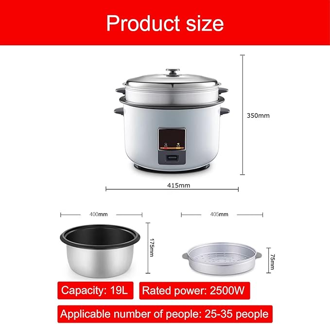 Commercial Rice CookerHigh-Capacity 10/12/19L with Non Stick Pot &amp One Touch Operationfor Hotel Restaurant Canteen Construction Site Rice Cooker19L-2500W19L-2500W