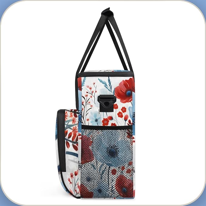 RED BLUE FLOWER Coffee Maker Carrying Bag Portable Travel Storage Tote Bag Compatible with K-Mini or K-Mini Plus Single Serve Coffee Brewer Carrying Case with Multiple Pockets &amp Shoulder Strap