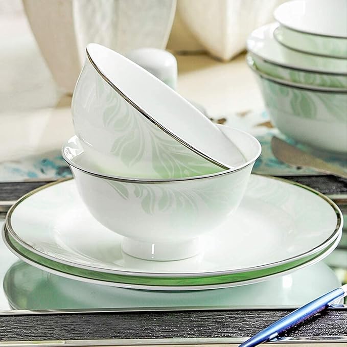 Dinnerware Sets - Luxury Gift Dishes Service Set Ceramics Dinnerware Set with 46-Piece Bowl/Stockpot/Dish/Spoon|Bone China Dinner Sets Fresh Green Porcelain Combin