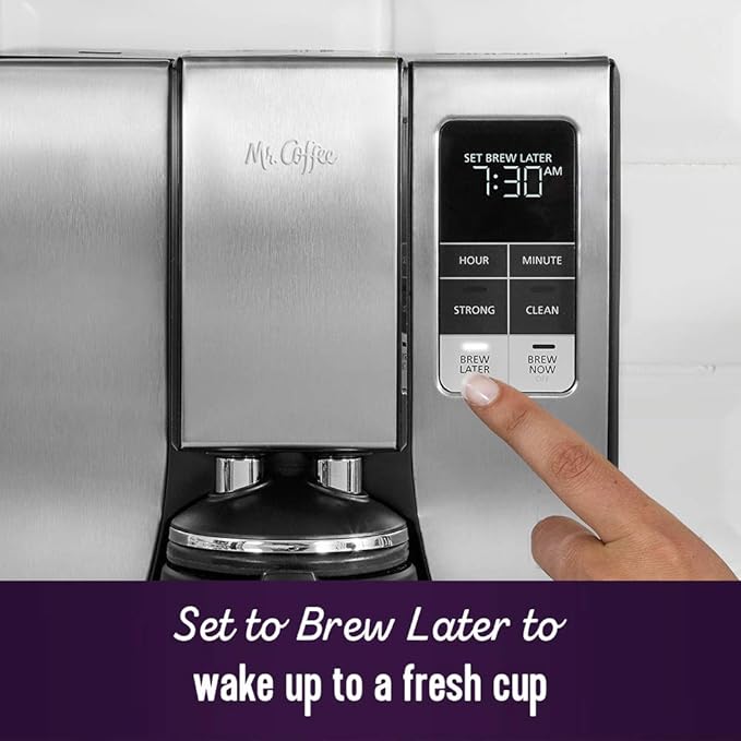 Mr. Coffee 10-Cup Programmable Coffee Maker Insulated Thermal Carafe Brew Strength Selection Brew Now or Later Stainless Steel