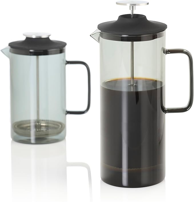 AdHoc French Press Coffee Maker Impact - Manual Brewer with Heat-Resistant Glass &amp Stainless Steel Filter – Barista Tool for Aromatic &amp Full-Flavored Coffee - Dishwasher Safe