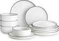 MALACASA Plates and Bowls Sets 12 Pieces Modern Porcelain Dinnerware Set for 4 White Kitchen Dinner Dining Ware Set wtih Black Rim Ceramic Dishware Dishes Microwave and Dishwasher Safe Series LUNA