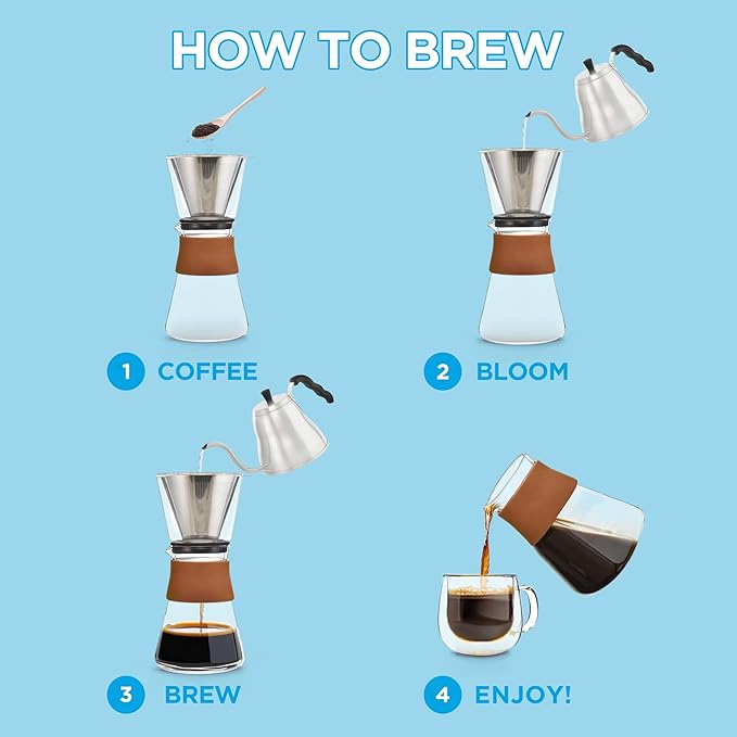 GROSCHE Amsterdam Glass Pour Over Coffee Maker - Single Cup Manual Dripper Brewer w/Removable Glass Top &amp Permanent Stainless Steel Filter - 27.6 fl oz - Ideal for Home Camping &amp On-the-Go B