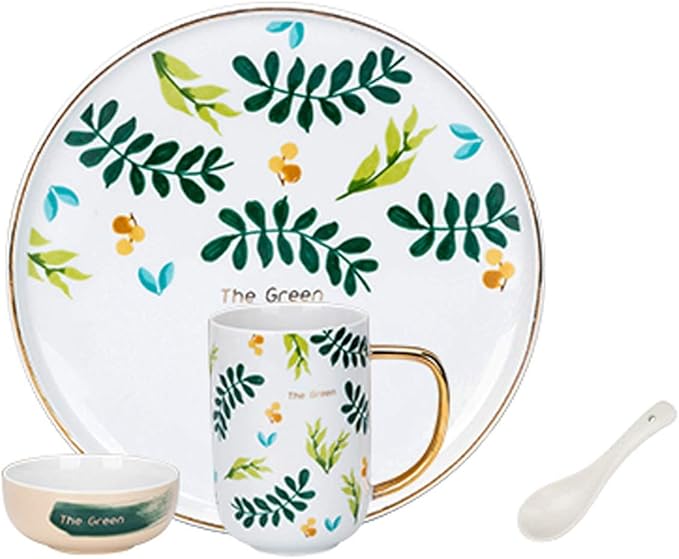 Dinner Plates Kitchen Dinnerware Set 4-Piece Ceramic Dinner Plate Sets Plate Bowl Mug Service for 1 Household Dishes Set Kitchen Dinnerware