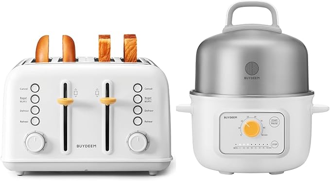 BUYDEEM DT640 4-Slice Toaster Arctic White with G32 Electric Food Steamer 1.6QT Arctic White