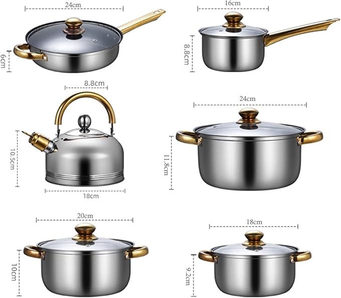 Kitchen Cookware Sets 6 Pieces Stainless Steel Cooking Set Portable with Glass Lid Cookware Pots and Pans Set for Home Cooking Set Cooking Pots (A One Size)