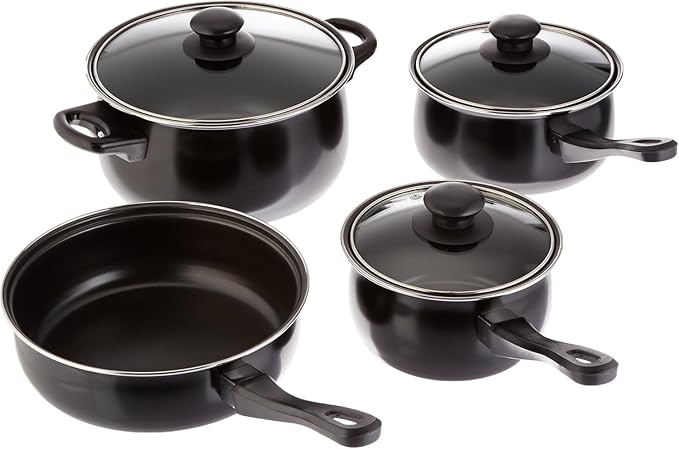 7 Piece Carbon Steel Nonstick Cookware Set – Durable Nonstick Pots and Pans for Even Heating and Easy Food Release