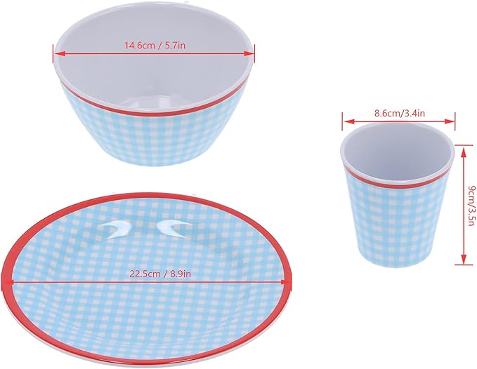 Blue Grid Dinnerware Set 12Pcs Household Tableware Melamine Cup Bowl Plate for Home Restaurant ation Porcelain with Fall Scald