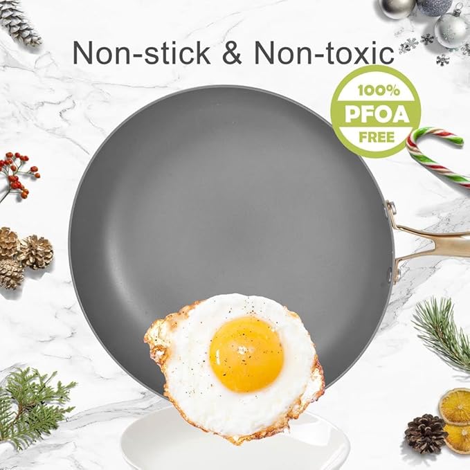AUDANNE Nonstick Pots and Pans Set 9 Pieces Non Stick Kitchen Cookware Cooking Skillets Include Frying Pan with Lid Saucepan Casserole Spoon Turner Spatula PFOA Free for Induction White &amp