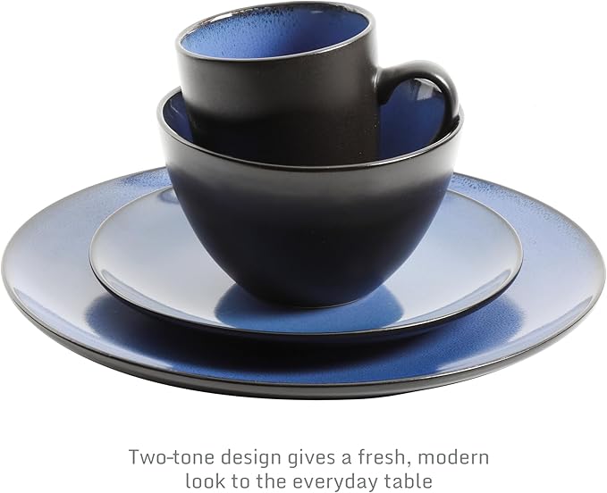 Gibson Elite Soho Lounge Round Reactive Glaze Stoneware Dinnerware Set Service for 4 (16pc) Blue Soho Round.