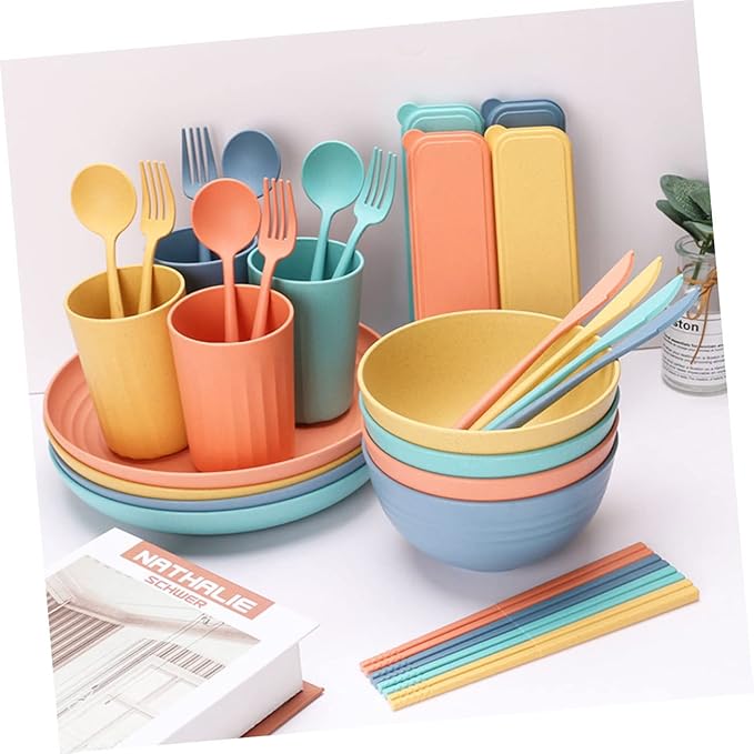4-piece Dinnerware Sets Wheat Straw Cutlery Set Kitchen Straw Tableware Home Straw Dinnerware Portable Straw Cutlery Kit