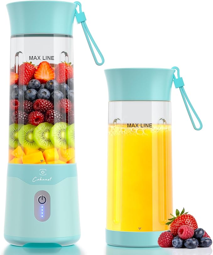 COKUNST Portable Blender USB C Rechargeable Personal Blender Small Smoothie &amp Shake Maker with 6 Blades Compact Travel Mini Juicer Cup with Extra Lid for Home Gym Office 18oz Green