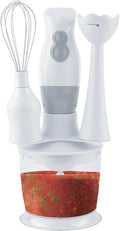 2-Speed Electric Hand Blender with Balloon Whisk – Ergonomic Immersion Blender for Mixing Chopping and Food Processing – Stainless Steel Blades 5ft Cord Dishwasher Safe (White)