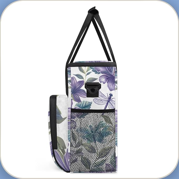 Flowers Dragonfly Coffee Maker Carrying Bag Portable Travel Storage Tote Bag Compatible with K-Mini or K-Mini Plus Single Serve Coffee Brewer Carrying Case with Multiple Pockets &amp Shoulder Strap