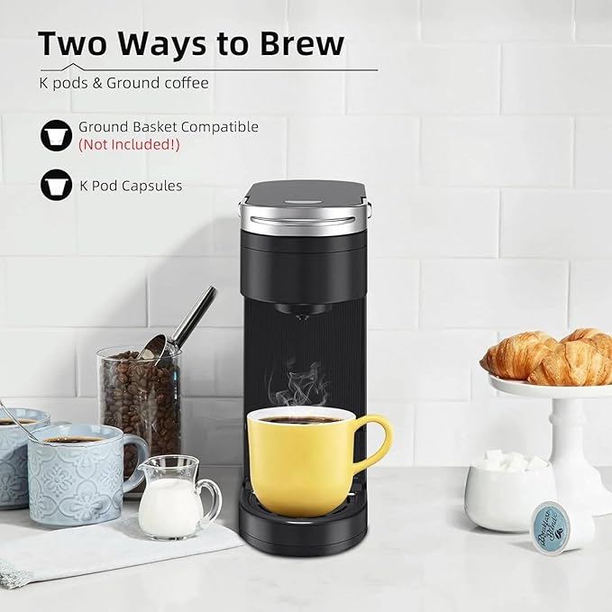Single Serve Coffee Maker Slim One Cup Brewer with Reusable Filter Compact Pod Coffee Machine 6-12oz
