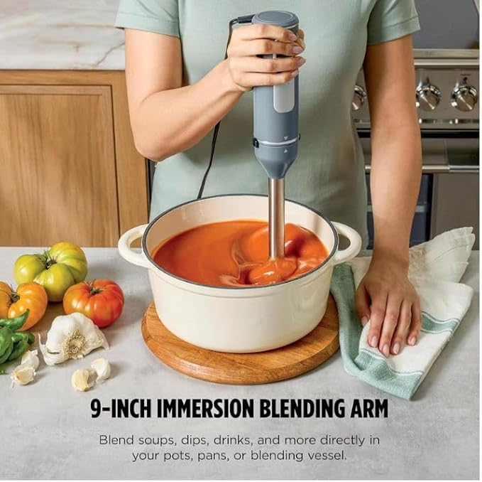 Power Duo Immersion Blender 650-Watt Motor with 3 Speeds Handheld Blender and Whisk for Soups Sauces and Smoothies