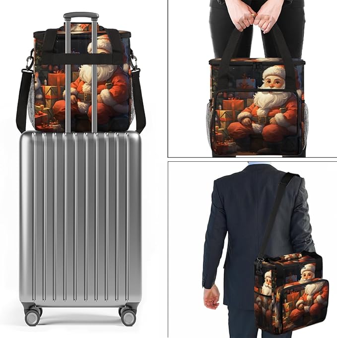 Colorful Santa Claus Coffee Maker Carrying Bag Retro Santa Claus Travel Storage Bag Compatible with K-Mini or K-Mini Plus Single Serve Coffee Brewer Carrying Case with Pockets &amp Shoulder Strap