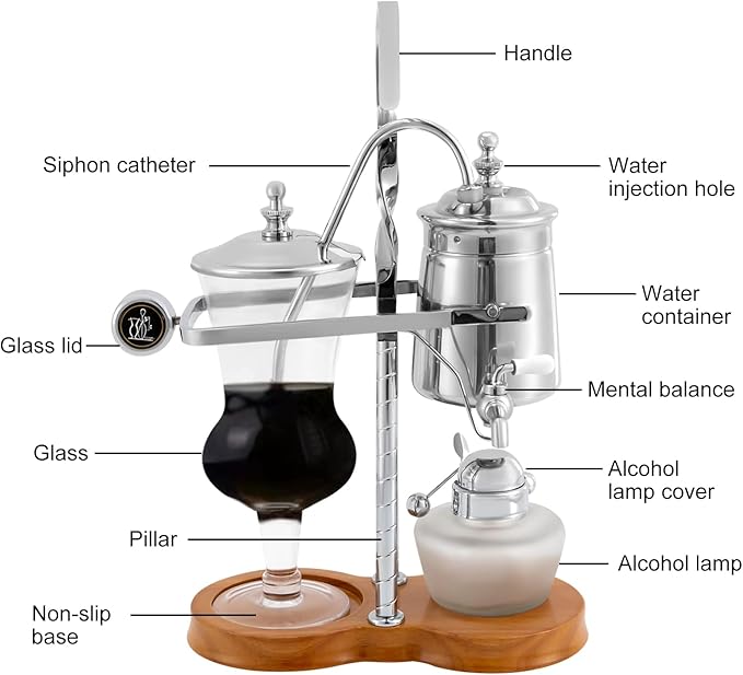 DYRABREST Siphon Syphon Coffee Maker 5-Cup Coffee Syphon Tabletop Siphon (Syphon) Coffee Maker Borosilicate Tabletop Vacuum Coffee Maker for Home Coffee Shops and Offices (Silver)