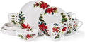 Mikasa Hope Joy Holiday Poinsettia Bone China Lightweight Chip Resistant 16 Piece Dinnerware Set Service for 4 Multicolor