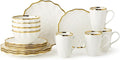 Regency Gold 16-Piece Dinnerware Set – Elegant Gold Rimmed Porcelain Plates Bowls &amp Mugs – Service for 4 – Sophisticated Dining Set for Everyday Meals Holiday Gatherings &amp Wedding Gifts