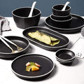 Dinnerware Set Plates and Bowls Sets 48 Pieces Porcelain Dinnerware Combination Set | Black Matte Steak Plates And Cereals Bowls Sets