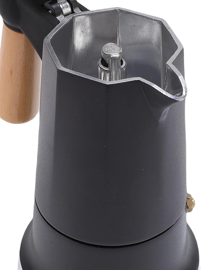 Stovetop Coffee Maker 3 Cups Single Valve Aluminum Alloy Percolator Coffee Maker Pot with Wooden Handle for Home Brewing Easy to Use &amp Clean (Black)