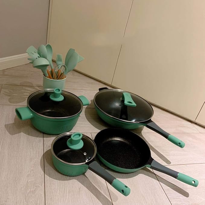 Solid Cookware Set Soup Pot Frying Pan Wok Milk Pot Kitchen Cooking Pot Set Induction Cooker Non-Stick Pan Saucepan Casserole Hotpot