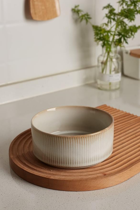 Famiware Dinnerware Set for 4 (12 Piece) and 5.5 Soup Bowl Set (6 Pieces) - Cappuccino White