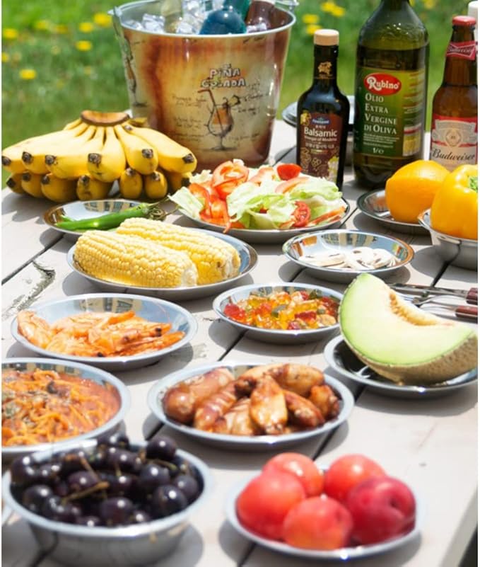 Outdoor Camping Dinnerware SetStainless Steel Plates and Bowls Camping Set Stainless 304 for Camping Hiking Beach Outdoor Use (17p)